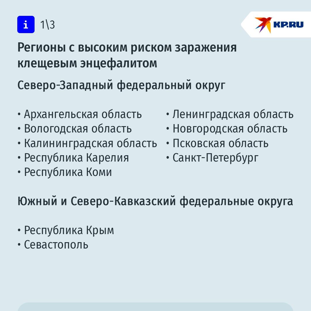 Роспотребнадзор перечислил регионы с высоким риском заражения клещевым энцефалитом Роспотребнадзор перечислил регионы с высоким риском заражения клещевым энцефалитом